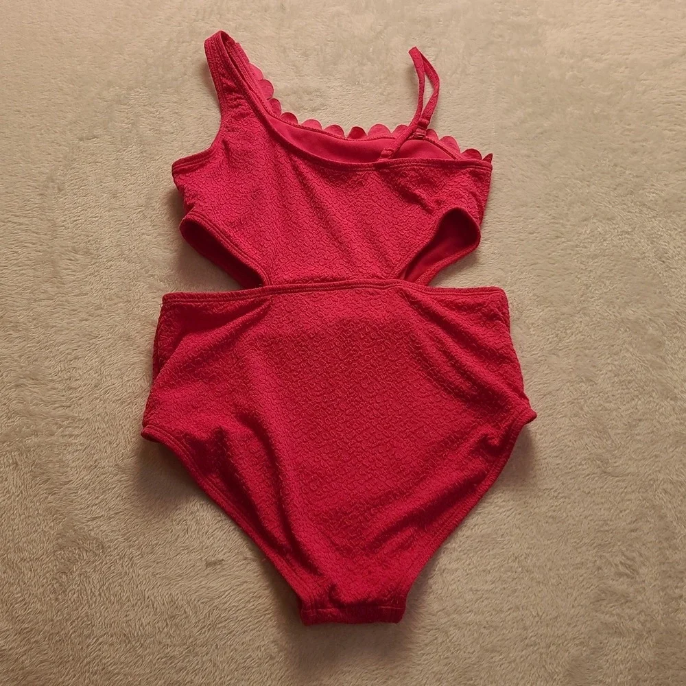 Art Class Girls Pink One Shoulder Scallop Cut Out One Piece Swimsuit L 10/12